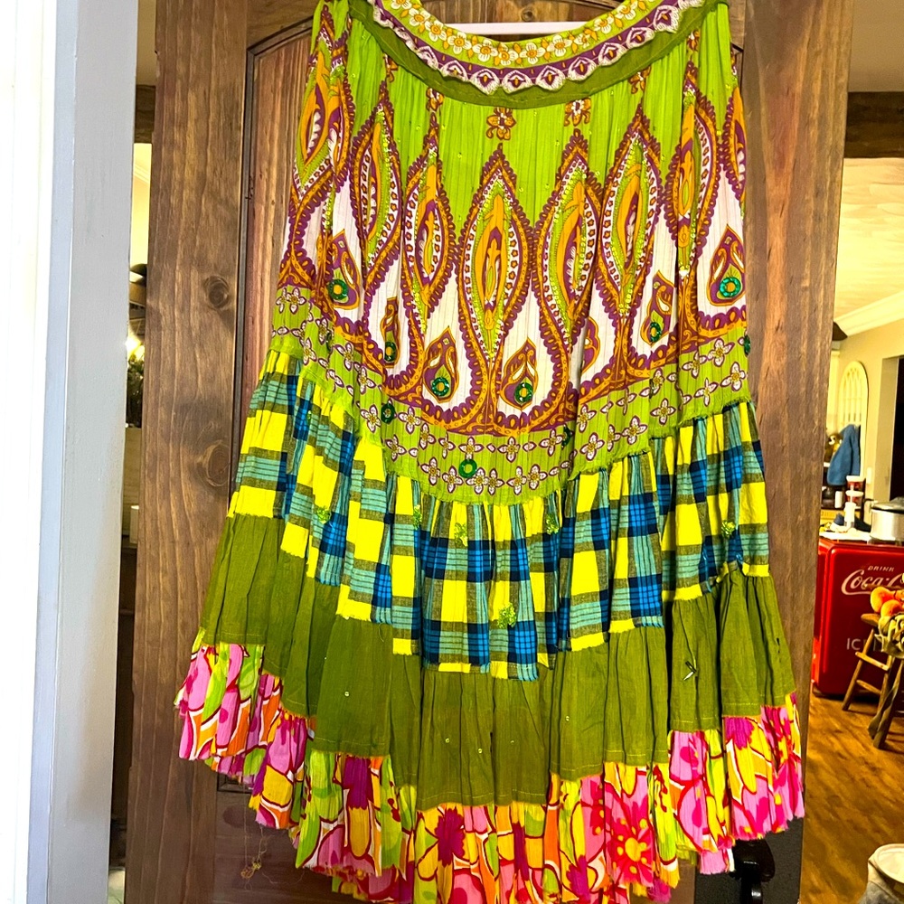 Sandy starkman festive bohemian gorgeous bright multicolor skirt size L